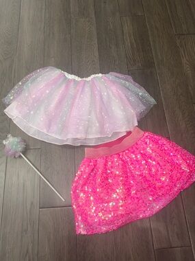 Claire’s Girls' Pink Sequin Skirt & Pastel Tulle Tutus Set with matching wand